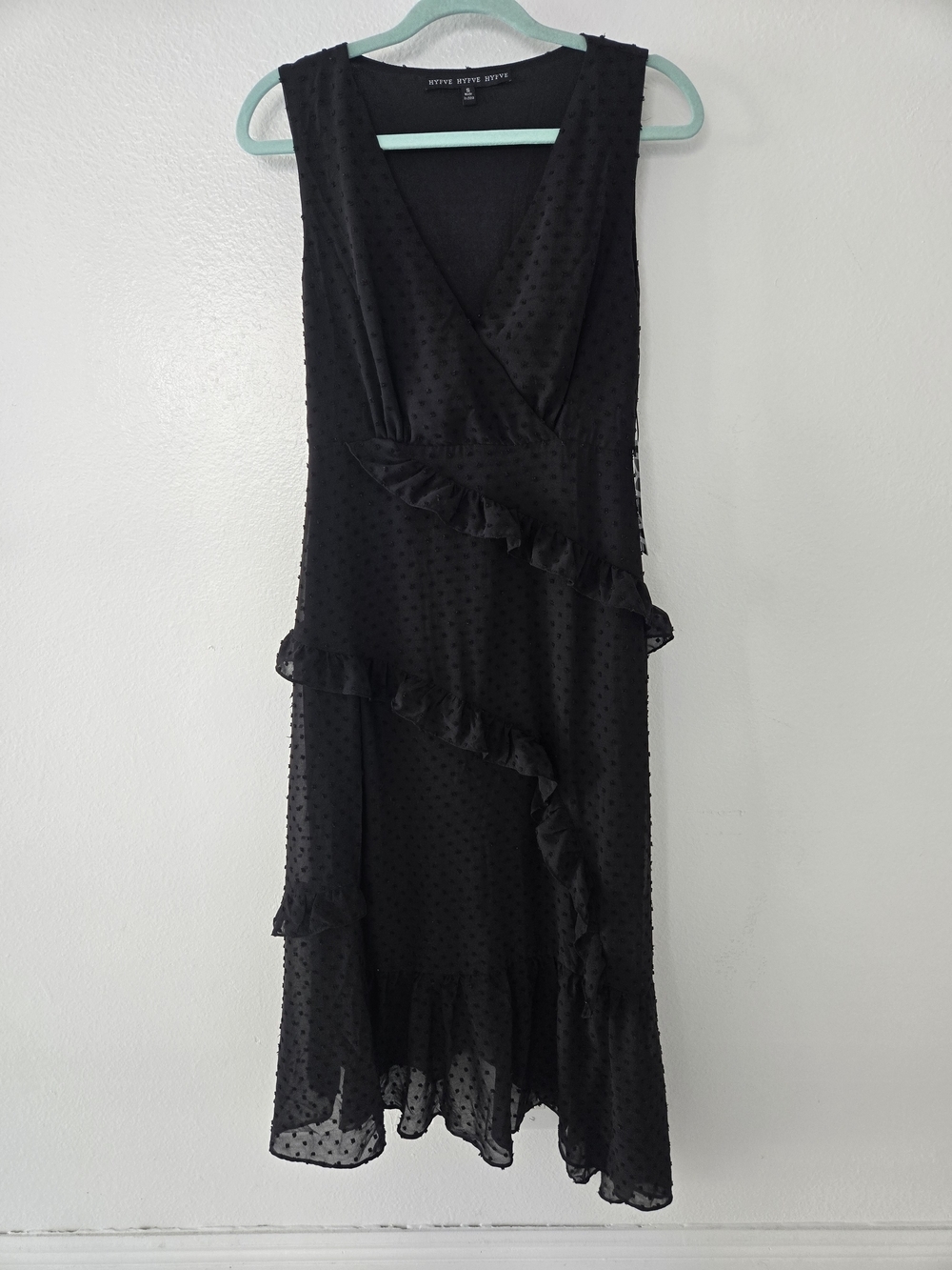 HYFVE Black Polka dot Sleeveless Ruffle Bilevel Dress Size Small